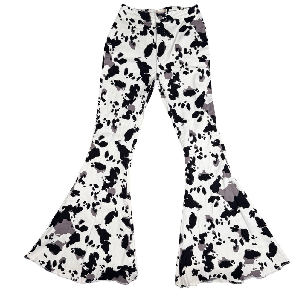 Cow Print Flare Bell Bottom‎ Pants Y2K Festival Altered State Small
